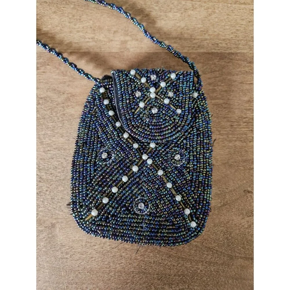 Vintage Mini Micro Beaded Purse Evening Bag With Beaded Strap - Picture 2 of 8